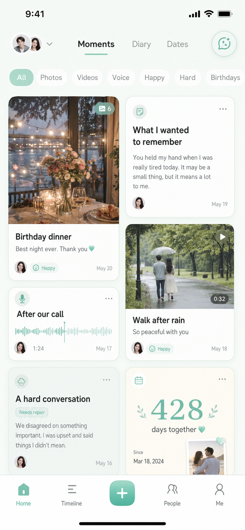 Lumora home screen showing private relationship records